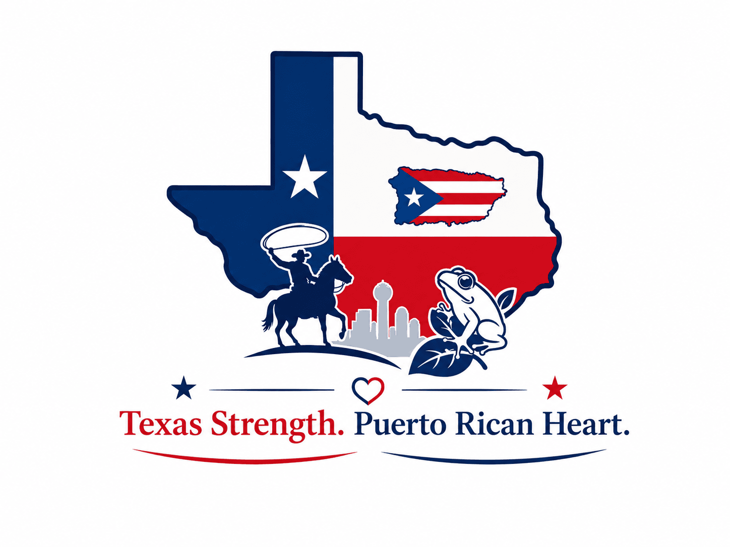 Texas Strength. Puerto Rican Heart Slogan Logo Texas Strength. Puerto Rican Heart Slogan Logo