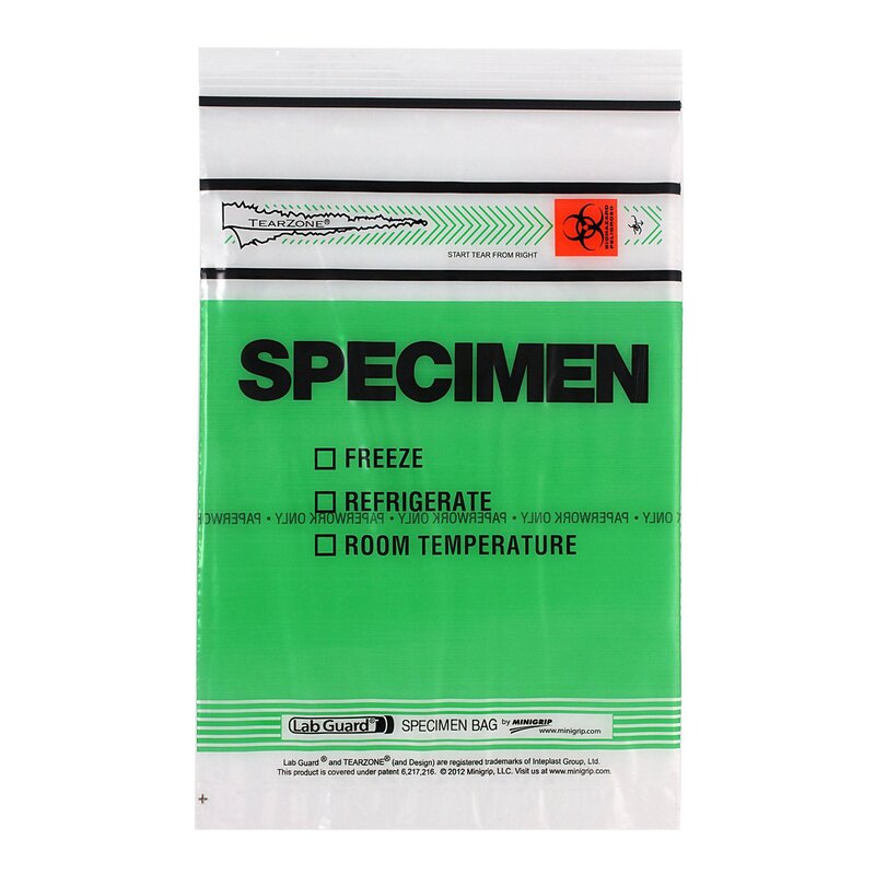Lab Guard® TearZone® Specimen Transport Bag – 6 × 9 Inch (Green Tint)