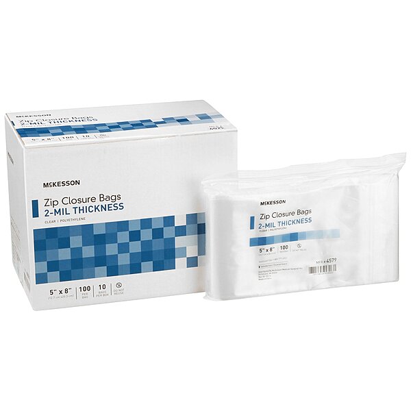 McKesson Reclosable Bag, 5 x 8 Inch, Clear Polyethylene, Zipper Closure