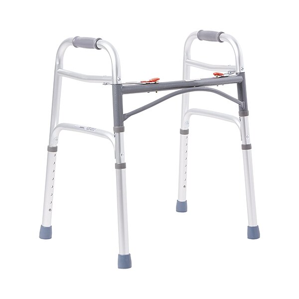 McKesson Dual Release Folding Walker, Adjustable Height 25 to 32 Inch, Aluminum Frame, 350 lb Capacity