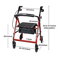 McKesson 4 Wheel Rollator, Red, Folding Aluminum Frame, Adjustable Height, 300 lb Capacity, (EA/1)
