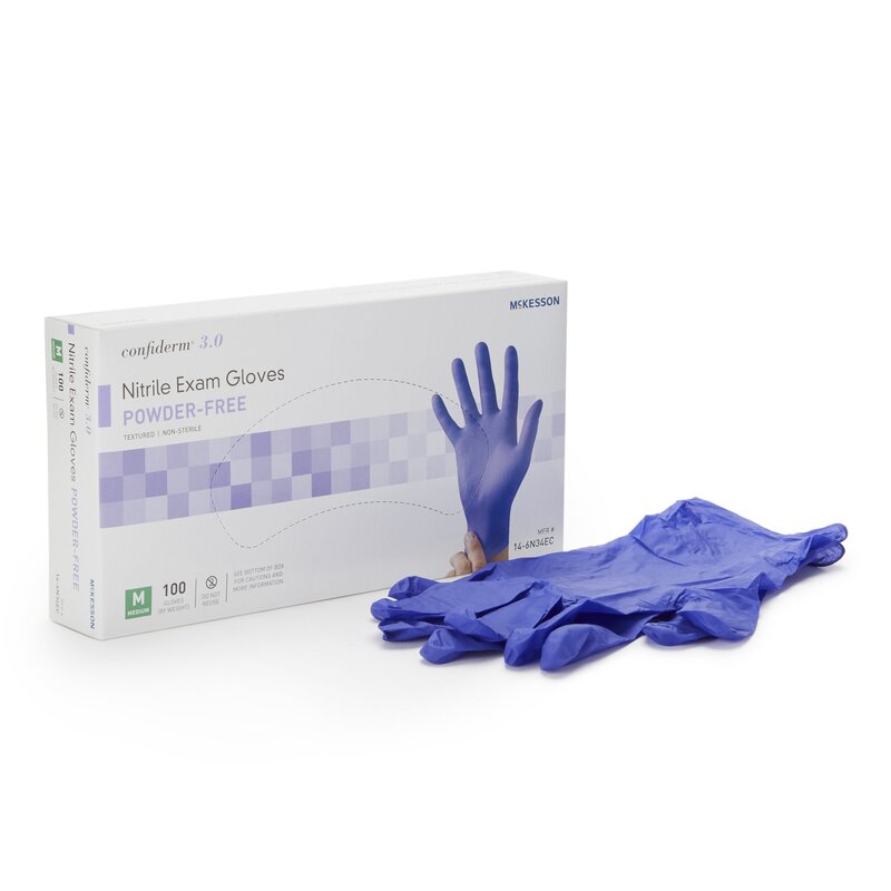 Exam Glove McKesson Confiderm® 3.0 NonSterile Nitrile Standard Cuff Length Textured Fingertips Blue Not Rated