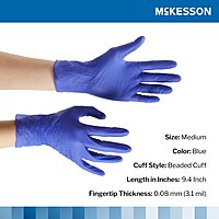Exam Glove McKesson Confiderm® 3.0 NonSterile Nitrile Standard Cuff Length Textured Fingertips Blue Not Rated
