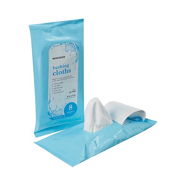 McKesson Rinse-Free Bath Wipes – Scented, Soft Pack, 8 Count
