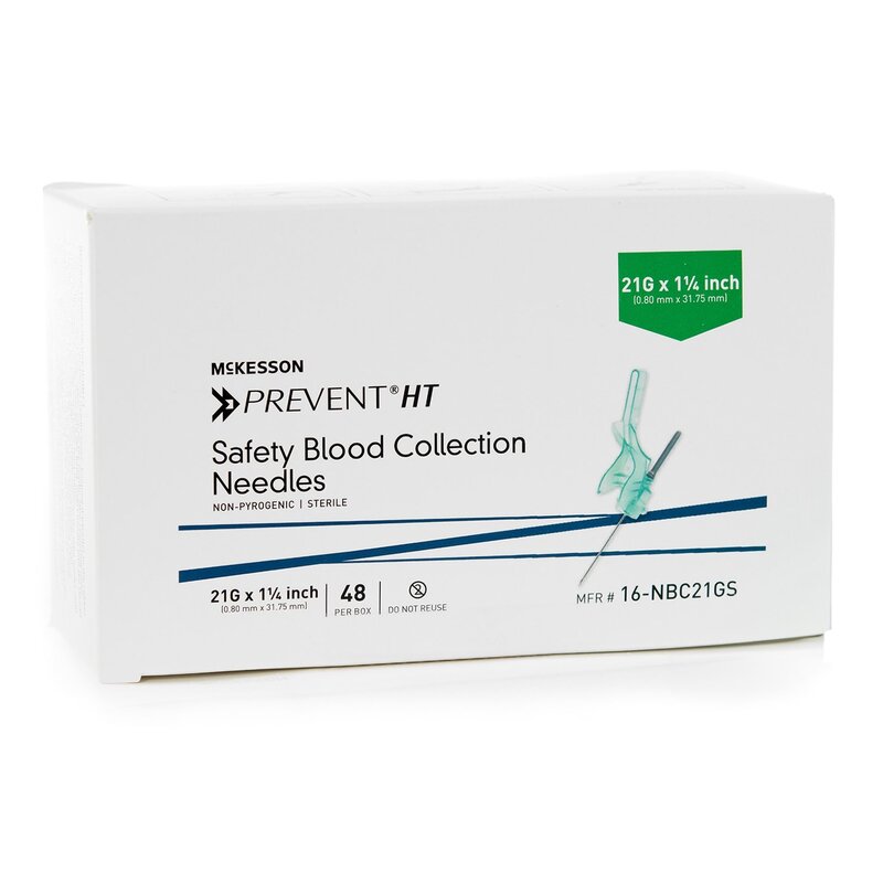McKesson Prevent® HT Blood Collection Needle – 21 Gauge, 1¼ Inch, Safety