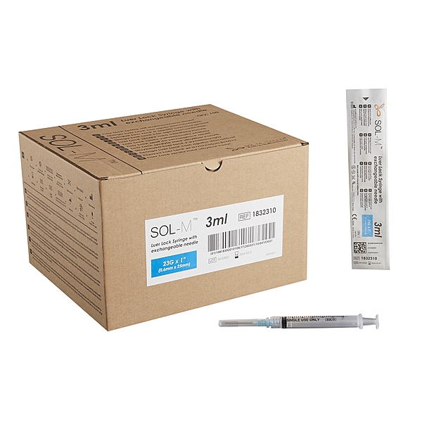 Sol-M™ Standard Hypodermic Syringe with Needle 3 mL 23 Gauge 1 Inch NonSafety