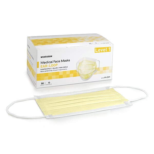 McKesson Procedure Mask – ASTM Level 1, Earloop, Yellow, One Size Fits Most