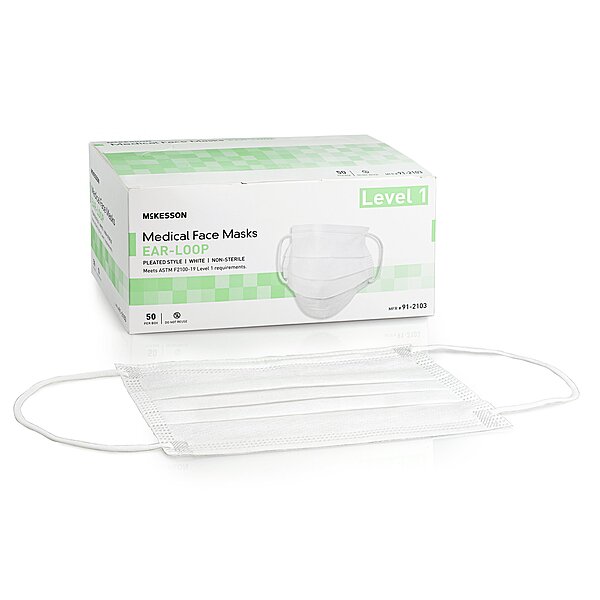 McKesson ASTM Level 1 Procedure Mask, Earloop – One Size Fits Most-White