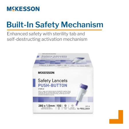 McKesson Safety Lancets, 28G, Push Button, 1.5 mm Depth