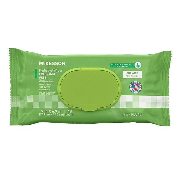 McKesson Flushable Personal Wipes – Unscented, Soft Pack, 48 Count