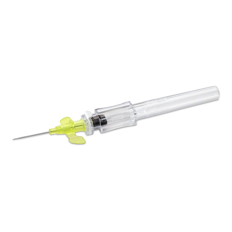 McKesson Prevent® R Peripheral IV Catheter 24 Gauge 3/4 Inch Polyurethane Winged Hub Push Button Safety