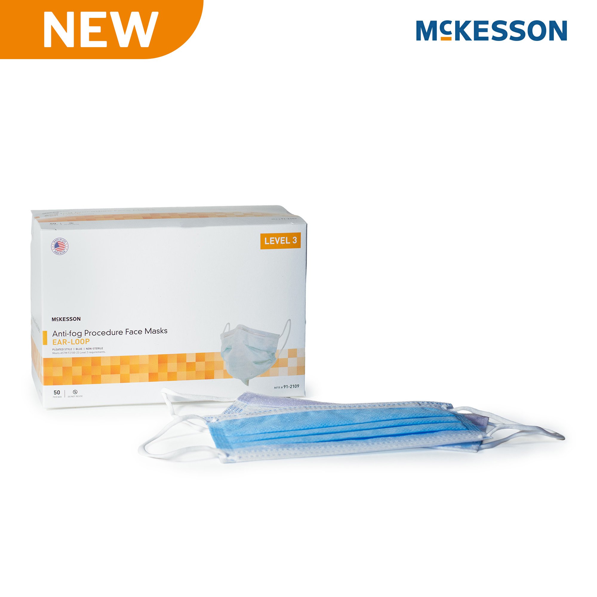 McKesson Procedure Mask Anti-Fog Foam ASTM Level 3 Earloops One Size Fits Most