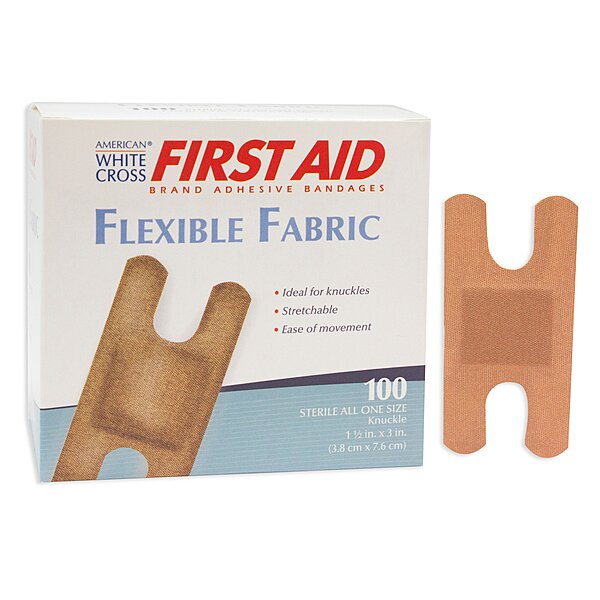 American White Cross® First Aid Fabric Adhesive Strip Tan 1-1/2 X 3 Inch - Fingertip (BX/100EA)