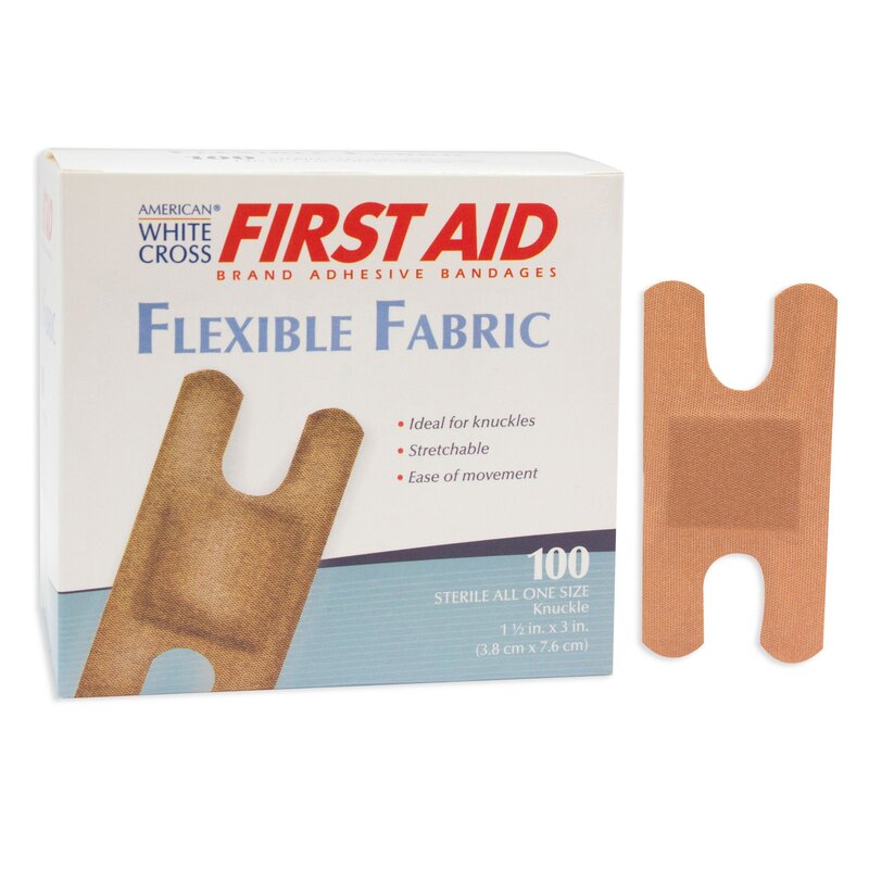American White Cross® First Aid Fabric Adhesive Strip Tan 1-1/2 X 3 Inch - Fingertip (BX/100EA)