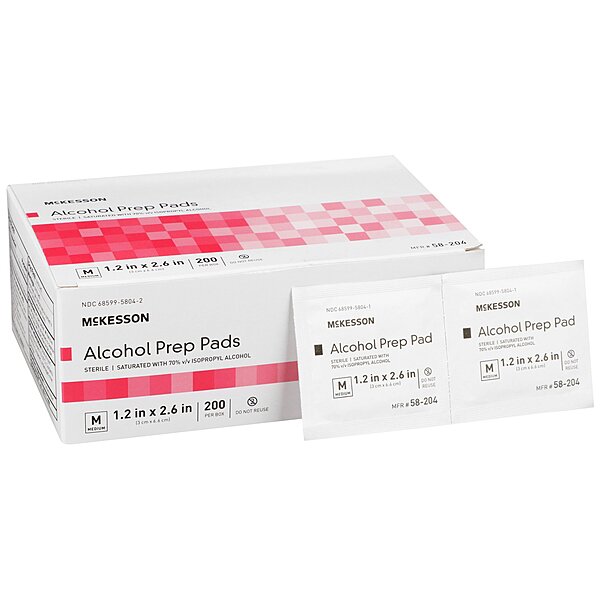 McKesson Alcohol Prep Pad – 70% Isopropyl Alcohol, Medium, Sterile, Individual Packet