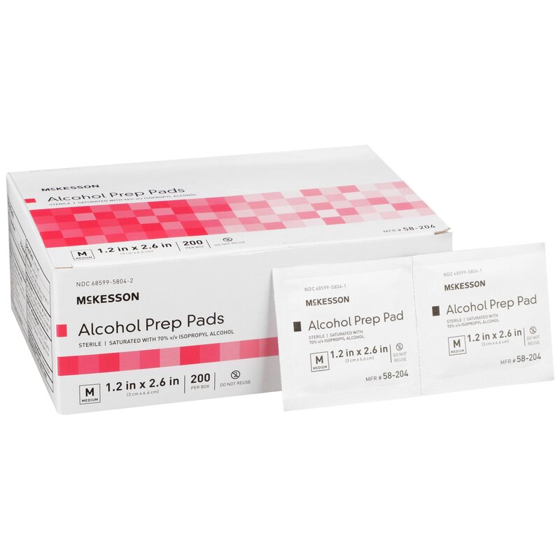 McKesson Alcohol Prep Pad – 70% Isopropyl Alcohol, Medium, Sterile, Individual Packet