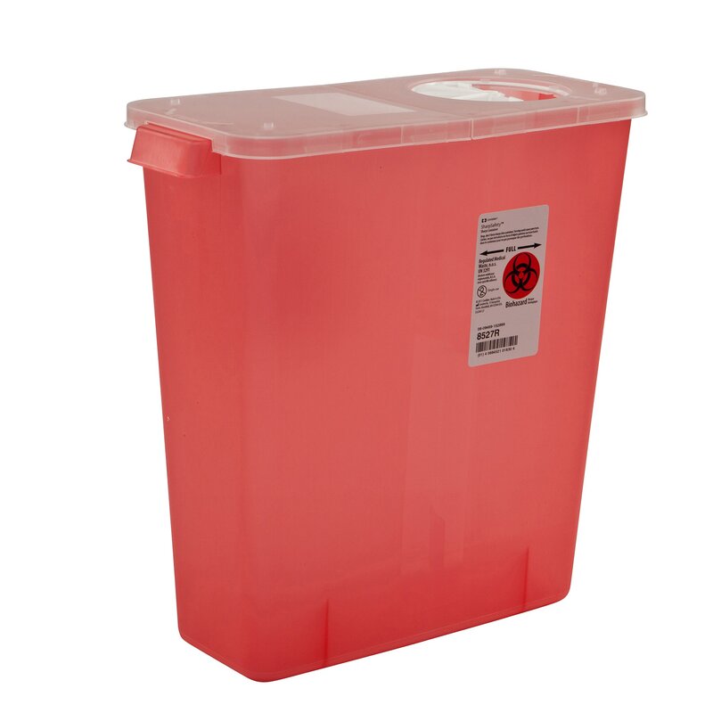 In-Room™ Sharps Container 3 Gallon Translucent Red Base Vertical Entry