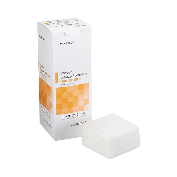 McKesson Gauze Sponge – 3 × 3 Inch, 12-Ply, Non-Sterile, 200 per Pack