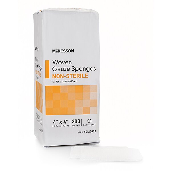 McKesson® Gauze Sponge 4 Inch × 4 Inch 12-Ply Non-Sterile 200 Count