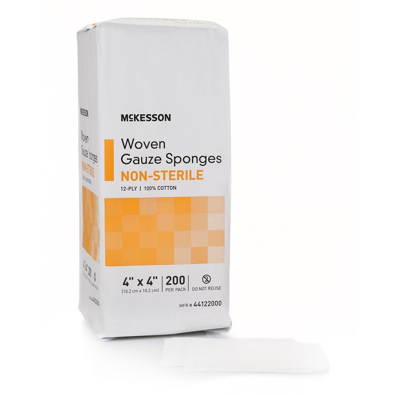 McKesson® Gauze Sponge 4 Inch × 4 Inch 12-Ply Non-Sterile 200 Count