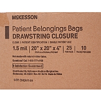 Patient Belongings Bag McKesson – Clear Drawstring, 4 × 20 × 20 Inch