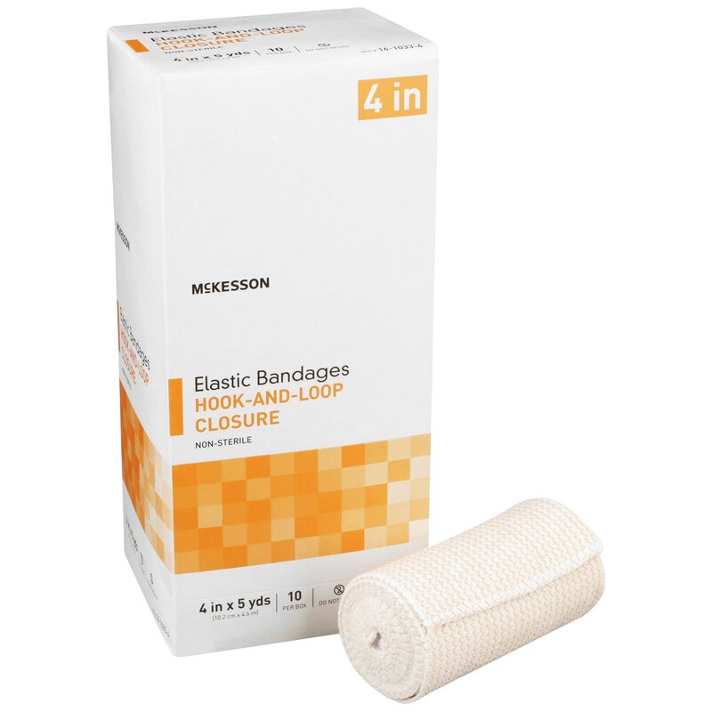 McKesson Elastic Bandage – 4 Inch × 5 Yard, Hook & Loop Closure, Tan, Non-Sterile