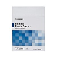 McKesson Flexible Drinking Straw, 7-3/4 Inch, White, Individually Wrapped, BX/500EA or CS/20BX/500EA