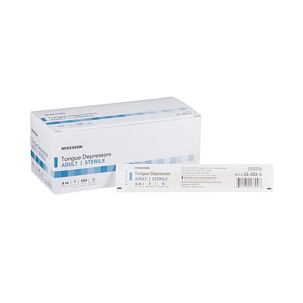 McKesson Tongue Depressor Senior 6" Sterile Wood Individually Wrapped