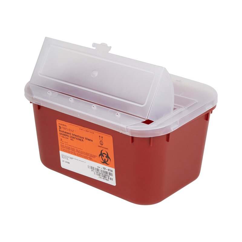 McKesson Prevent Sharps Container 1 Gallon Horizontal Entry, Red Base (MPN 101-8703)