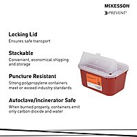 McKesson Prevent Sharps Container 1 Gallon Horizontal Entry, Red Base (MPN 101-8703)