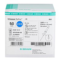 Introcan Safety® Peripheral IV Catheter 22 Gauge 1 Inch Polyurethane Winged Hub Passive Safety