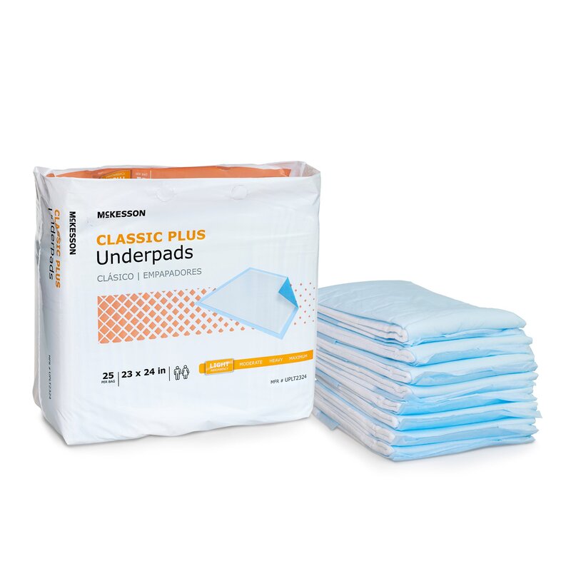 McKesson Classic Plus Disposable Underpad 23 X 24 Inch Fluff Mat Light Absorbency (BG/25EA)