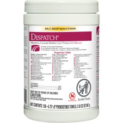 Dispatch® with Bleach Surface Disinfectant Cleaner Premoistened Manual Pull Wipes 150 Count Canister