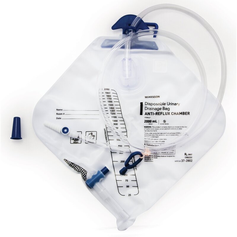 McKesson Urinary Drainage Bag – 2,000 mL, Anti-Reflux Valve, Sterile, Vinyl