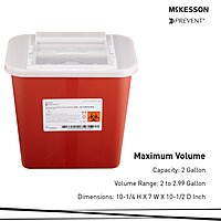 McKesson Prevent® Sharps Container, 2 Gallon, Horizontal Entry, Red Base, EA/1 or CS/20EA