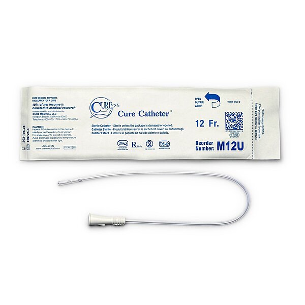 Cure Catheter® Urethral Catheter – Straight Tip, Uncoated PVC, 12 Fr, 16" Length