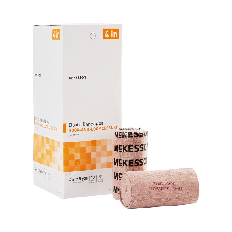 McKesson Elastic Bandage 4 Inch × 5 Yard Tan with Hook and Loop Closure