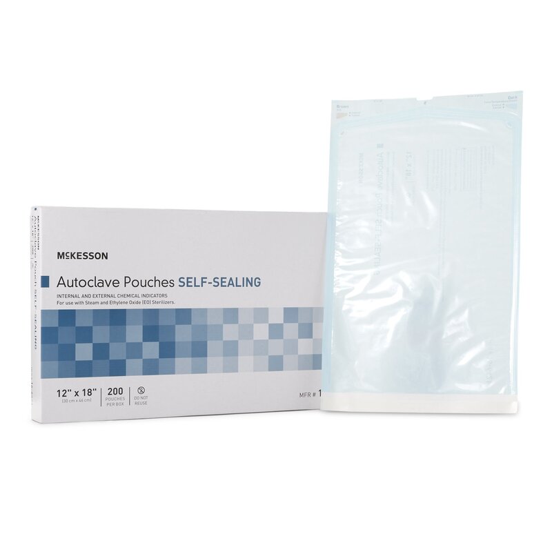 McKesson Sterilization Pouch EO Gas / Steam 12 x 18 Inch Self Seal (BX/200EA)