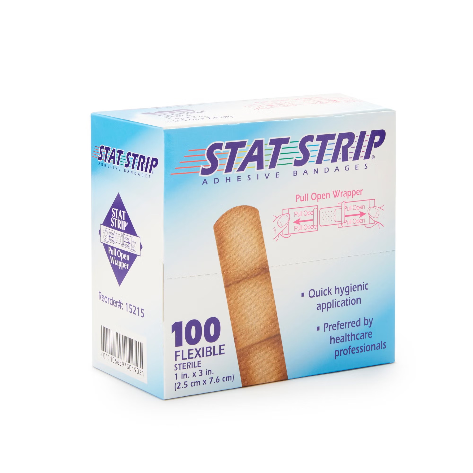 Dukal American White Cross® Stat Strip® Sterile Fabric Adhesive Bandages, 1 x 3 Inch, Tan, Flexible, Non-Stick Pad 