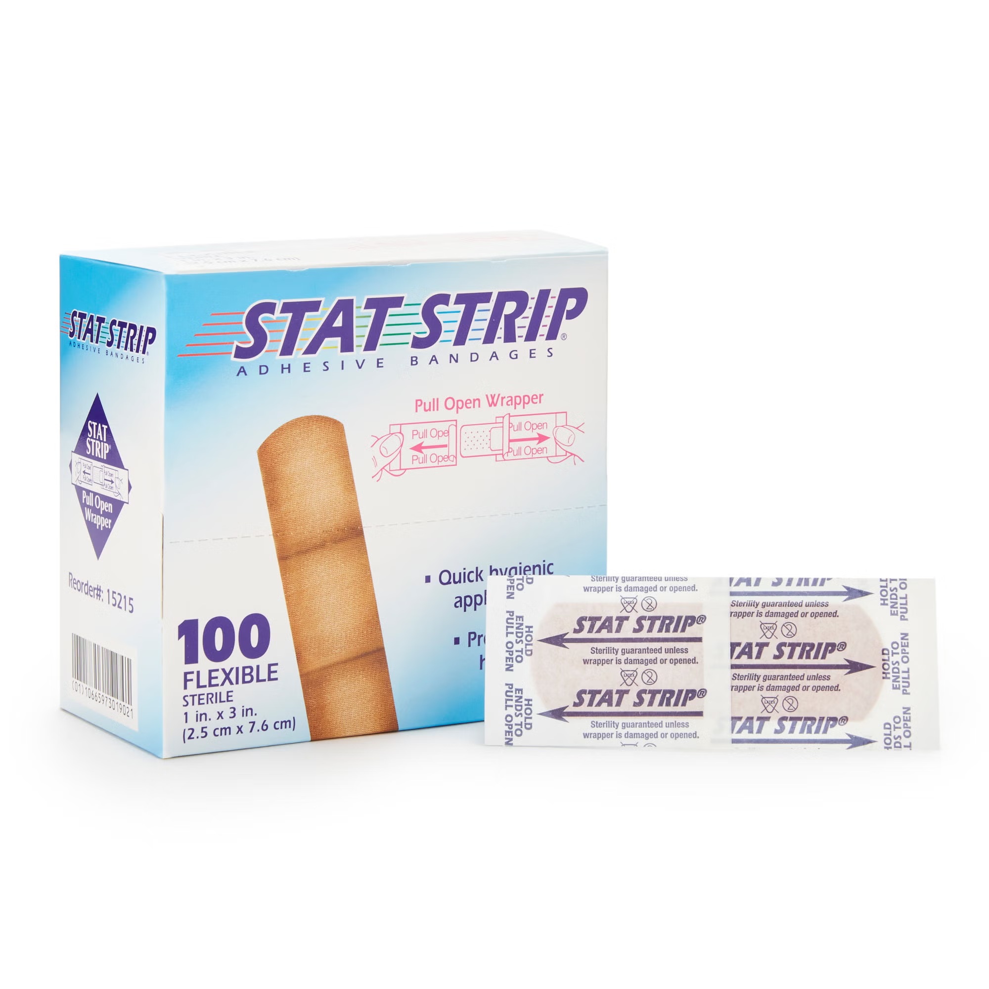 Dukal American White Cross® Stat Strip® Sterile Fabric Adhesive Bandages, 1 x 3 Inch, Tan, Flexible, Non-Stick Pad 