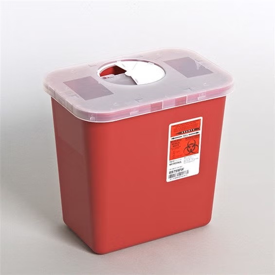 Cardinal Health Monoject™ Renewables™ Sharps Container, 2 Gallon, Red Base, Clear Rotor Lid, Vertical Entry