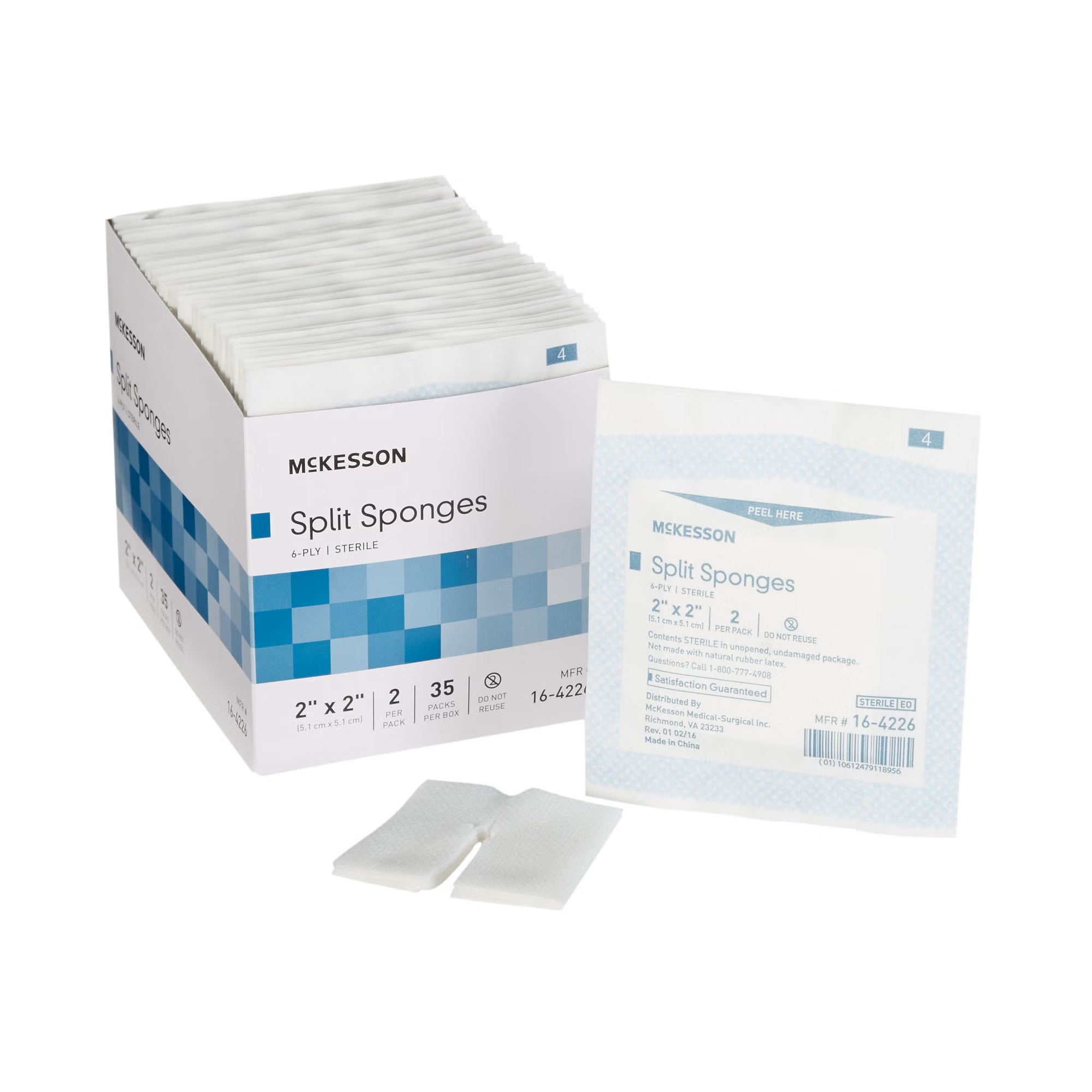 McKesson I.V. Split Sponge, 2 x 2 Inch, 6-Ply, Sterile,2/PK