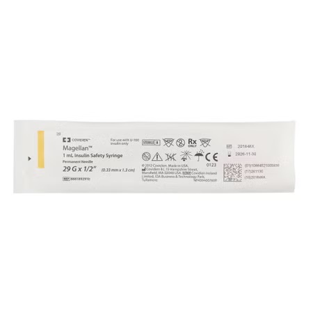 Magellan™ Safety Insulin Syringe with Needle, U-100, 1 mL, 29G x 1/2 Inch, Sterile, (CS/500EA)