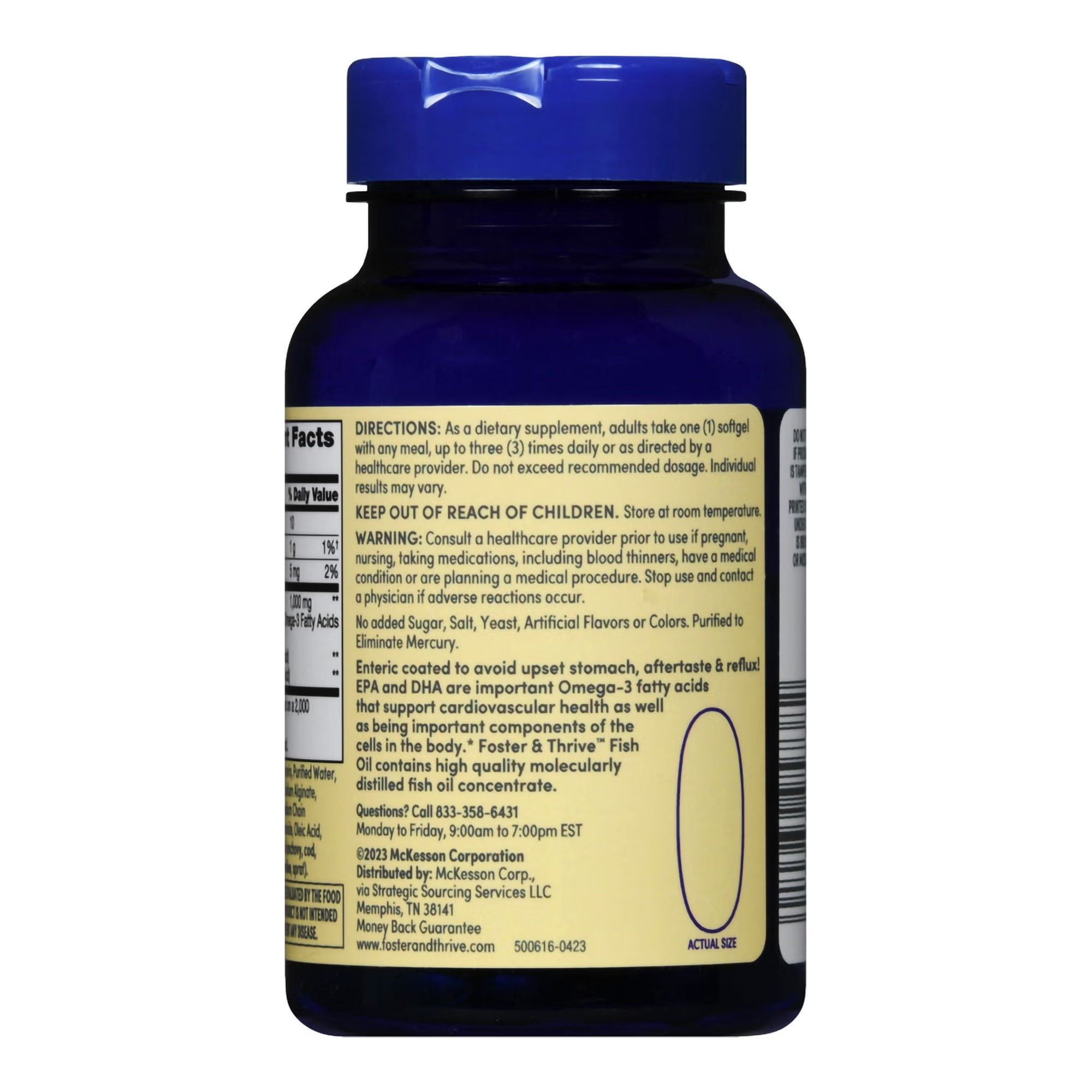 Foster & Thrive™ Fish Oil Omega-3 Supplement, 1,000 mg, Enteric-Coated Softgels,
