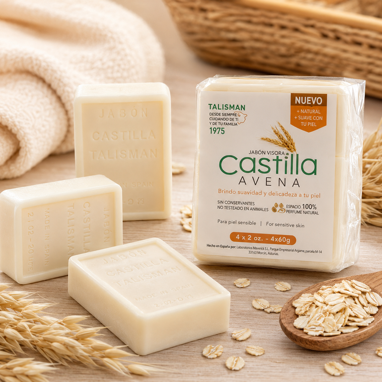 Talisman Castile Soap Avena (Oatmeal) 4 Bars - 2 Oz Each - EA, Special Bundels