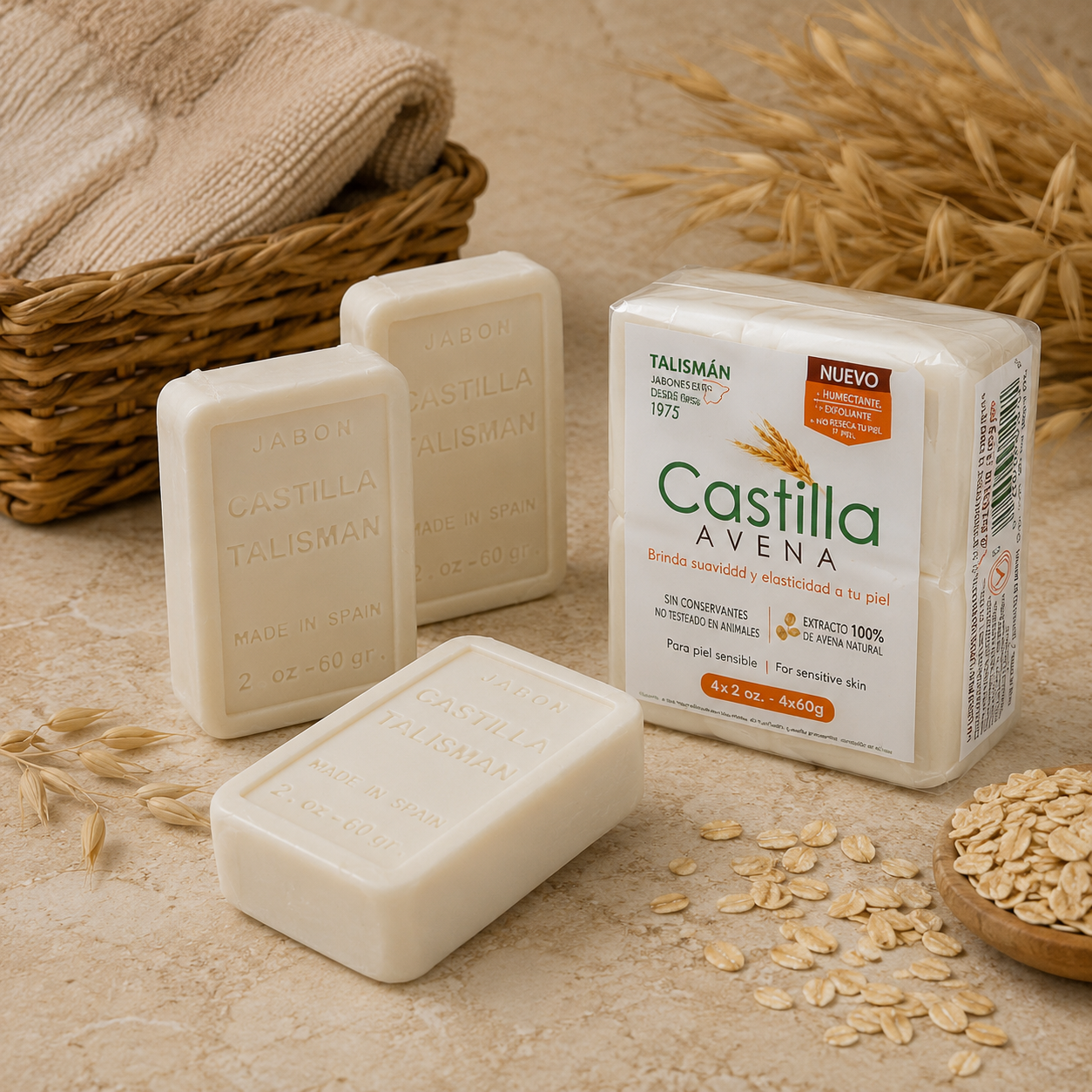 Talisman Castile Soap Avena (Oatmeal) 4 Bars - 2 Oz Each - EA, Special Bundels