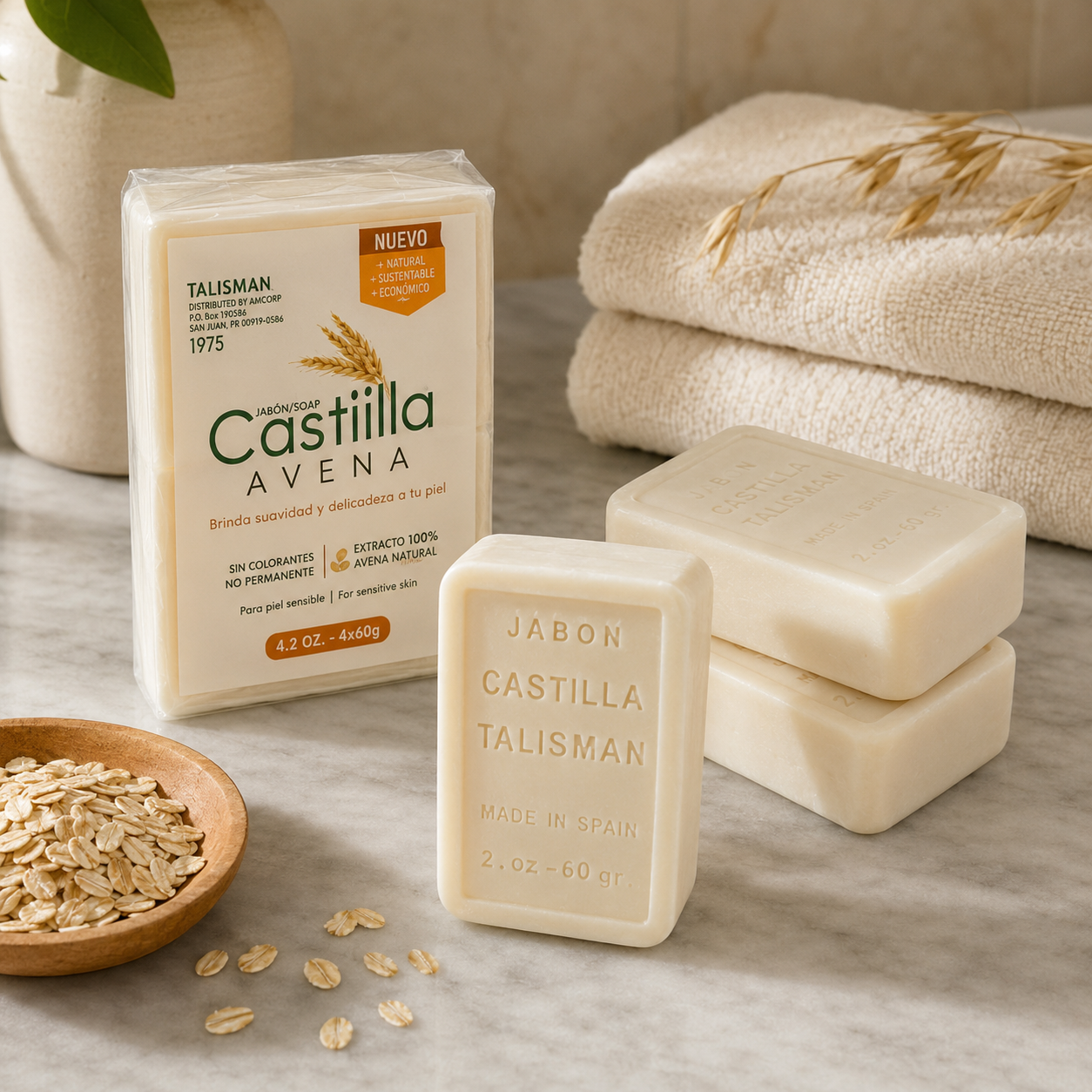 Talisman Castile Soap Avena (Oatmeal) 4 Bars - 2 Oz Each - EA, Special Bundels