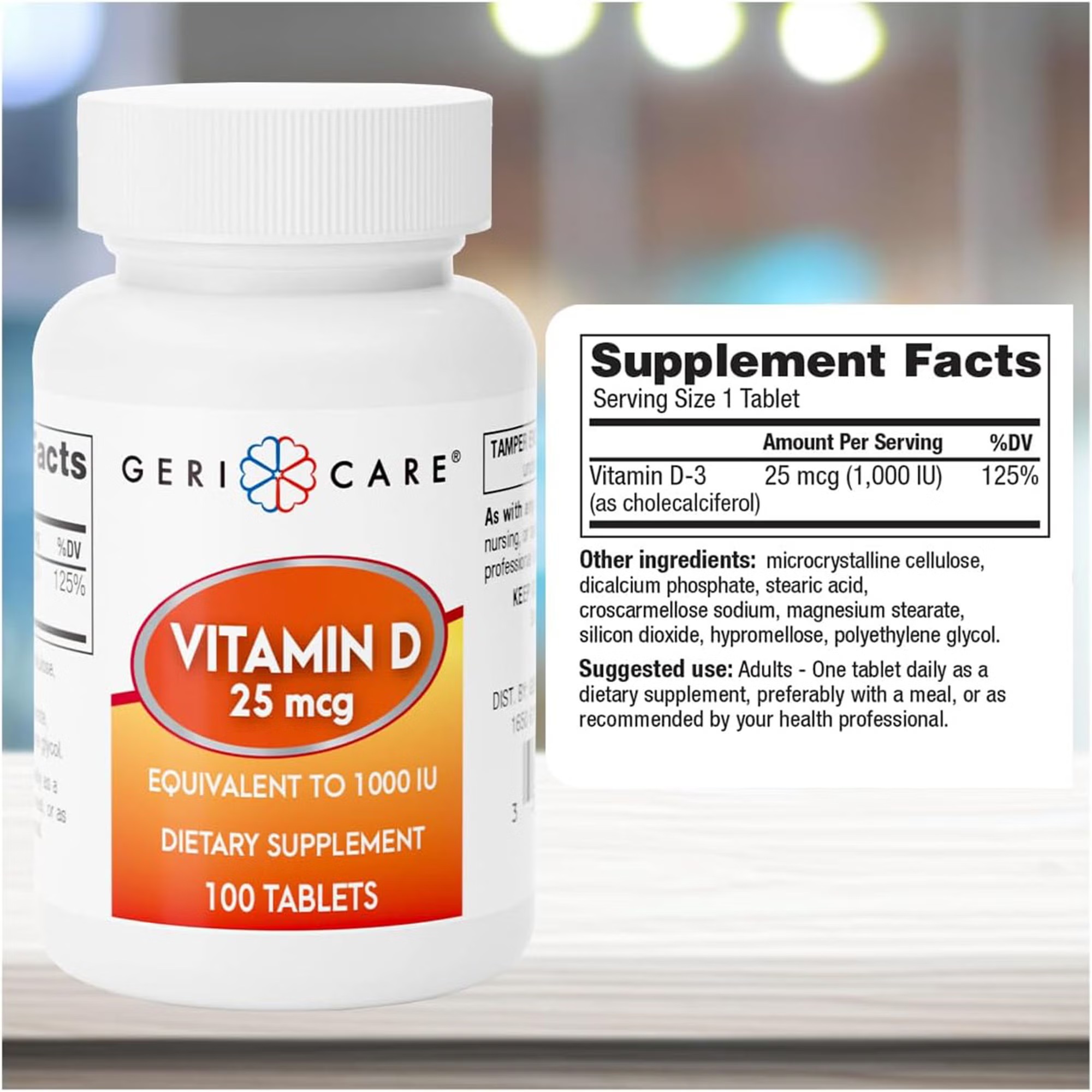 Geri-Care® Vitamin D3 Supplement, 1,000 IU (25 mcg), 100 Tablets, (EA/1)